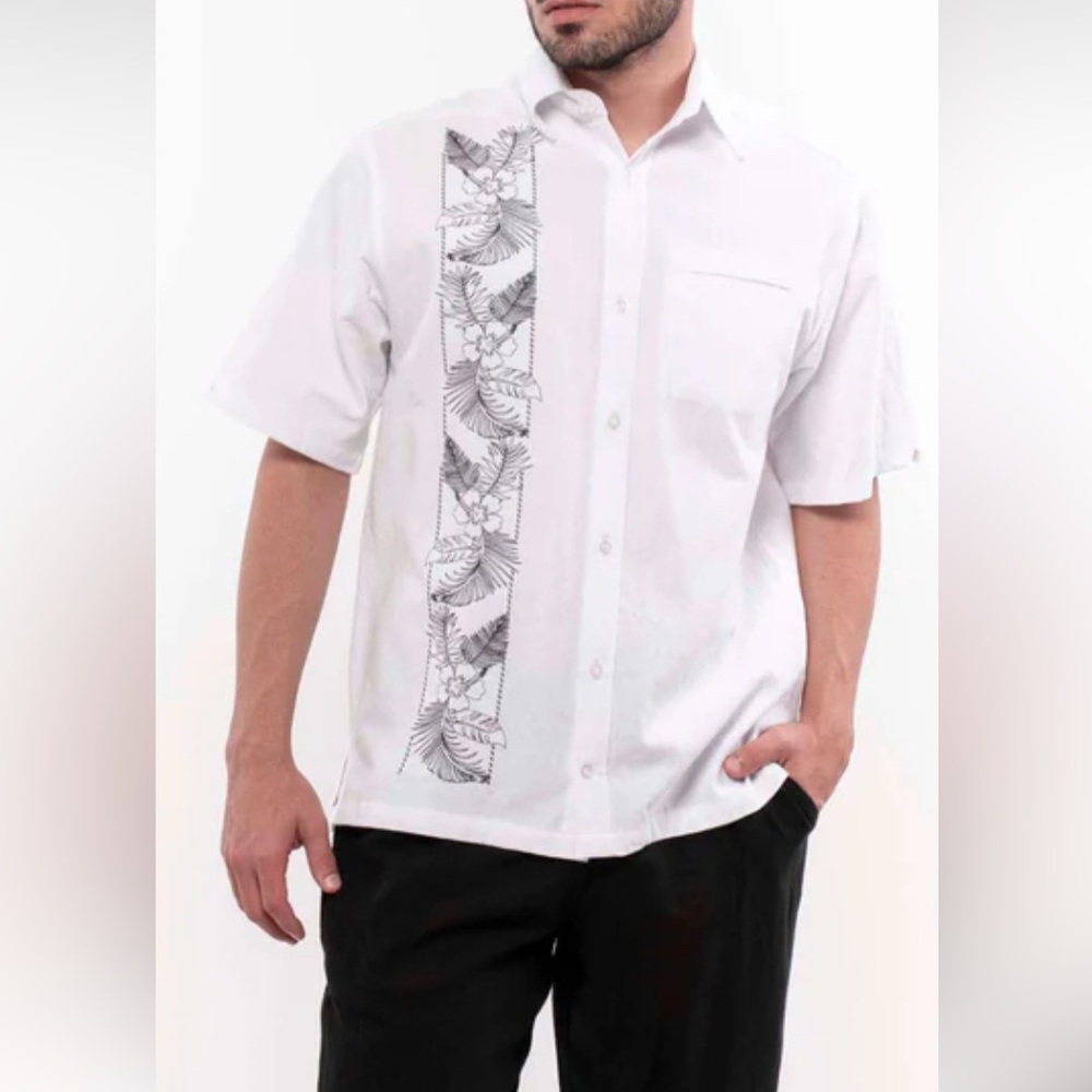 Mr. Búho Men's White Shirt with Floral Accent Size XL 100% Cotton